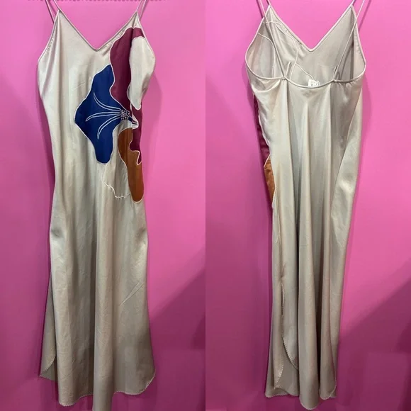 Vintage Natori Flower Print Cream Slip Dress - Picture 1 of 6